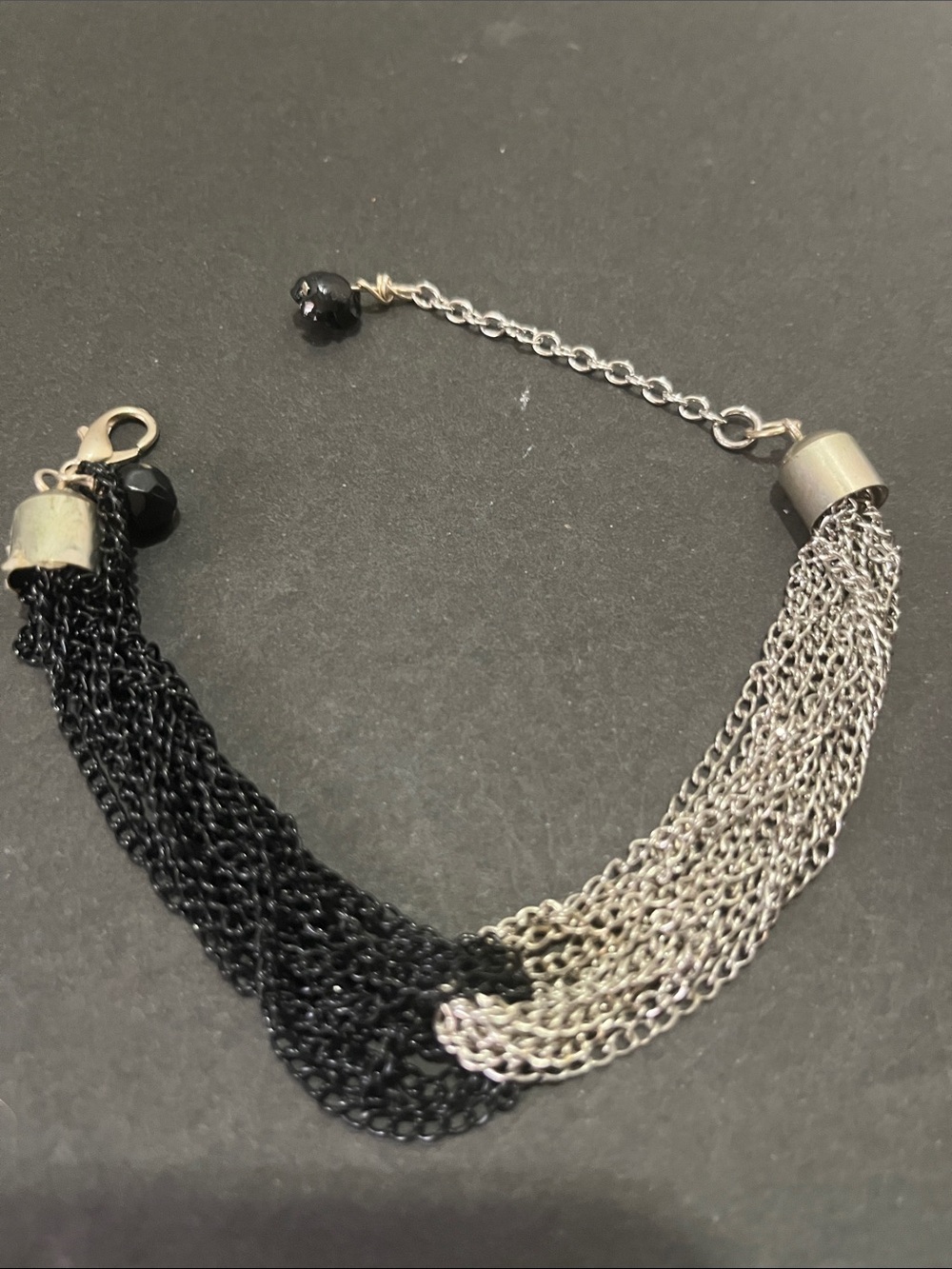 Two-Tone Black and Silver Multi-Chain Bracelet
